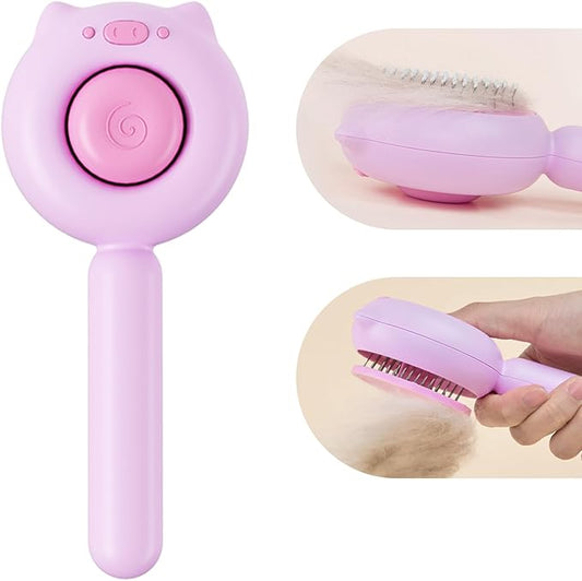 Piggy-Pink Hair Brush, Self Cleaning, Pet Grooming Brush for Shedding, Suitable for Short and Long Haired Cats Dogs and Other Fur Babies, Ergonomic Handle, Ideal Size (5.5 inches)
