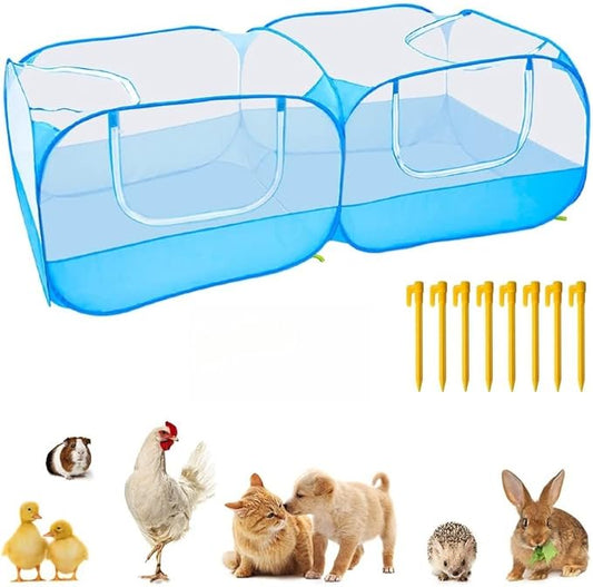 Portable Chicken Coop Chicken Run with Removable Bottom,Large Foldable Pet Enclosure for Puppy Duck Kitten Rabbits Indoor Outdoor Yard(Blue)
