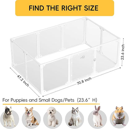 Clear Acrylic Metal Dog Playpen Indoor, Easy Assemble Transparent Puppy Playpen, Expandable & Durable Dog Fence for Puppies and Small Dogs (23.6" H, 10PCS)