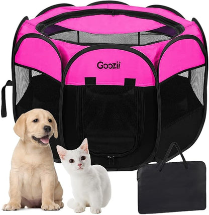 Portable Dog Playpen for Small Dogs Indoor Outdoor, Foldable Pet Puppy Playpens Kennel Tent with Top Cover Door for House Cat Kitty for Dog Lover as (Medium Size, Pink)