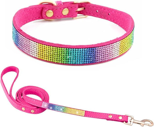 Bling Small Dog Collar Leash Set, Puppy Collar with Rhinestone Crystal Diamond Glitter Female Girls Cat Collars for XXS XS Small Medium Large Dogs Chihuahua Poodle Yorkshire (Camouflage Rose L)