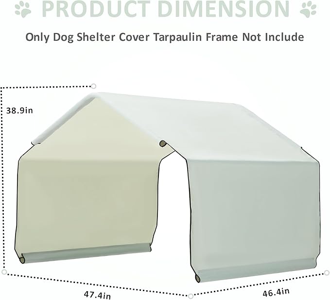 Outdoor Dog Sun Canopy Replacement Grey Tent Tarpaulin 4'x4'x3', Not Included Metal Frame, Only Canopy Cover Roof
