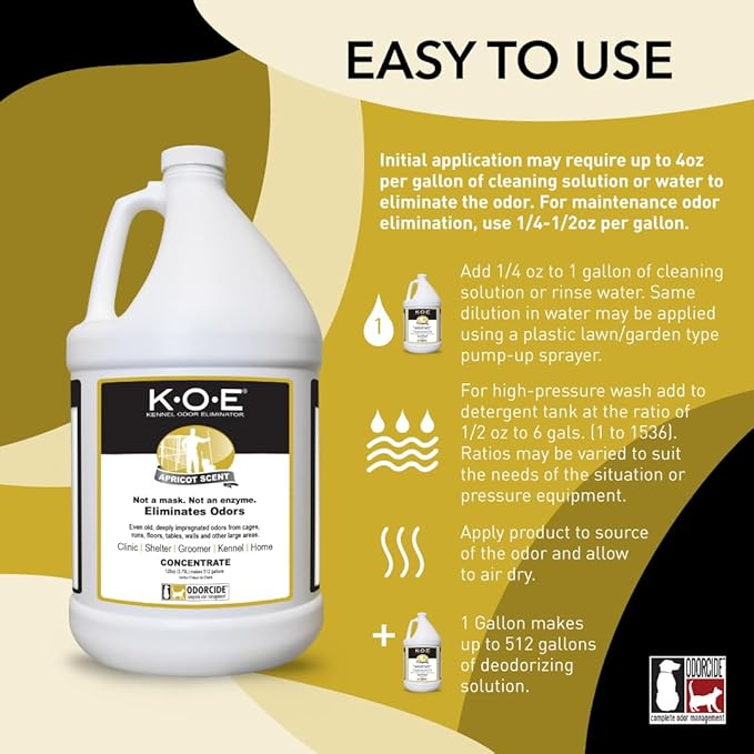 Thornell Odor Eliminator 128oz Concentrate – K.O.E. Apricot Odor Eliminator for Strong Odor for Cages, Runs & More – Pet Odor Eliminator for Home & Kennel w/Safe, Non-Enzymatic Formula