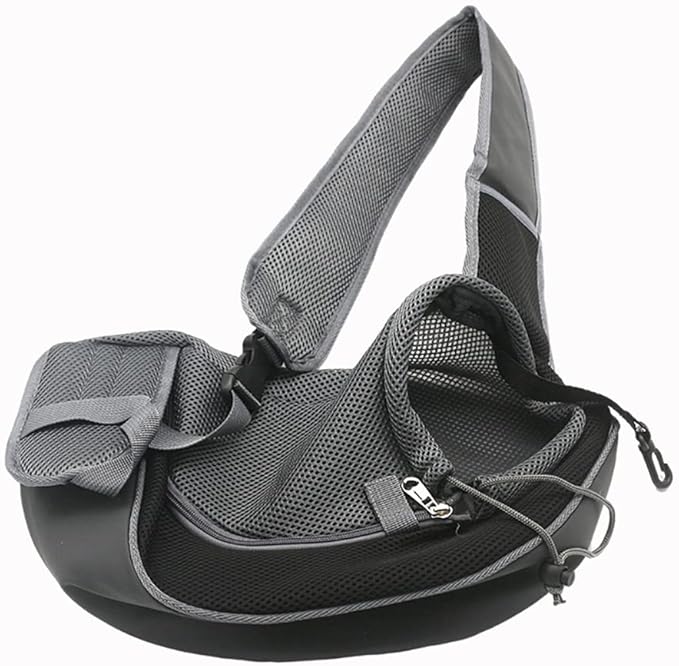 Pet Dog Sling Carrier, Breathable Mesh Portable Travel Safe Pet Sling Shoulder Bag Carrier with Adjustable Non-Slip Shoulder Strap for Small Dogs Cats Puppy (Small, Black)
