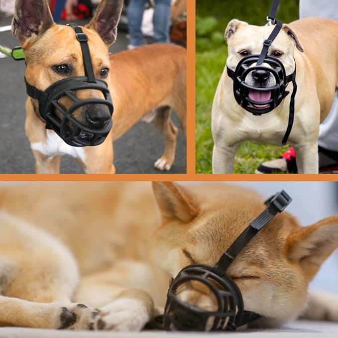 Dog Muzzle– Soft Rubber Basket Muzzle for Large Dogs- Dog Muzzle for Medium Sized Dogs- Muzzle for Small Dogs - Prevents Biting, Scavenging- Allows Panting, Drinking- Bozales para Perros- Mouth Guard