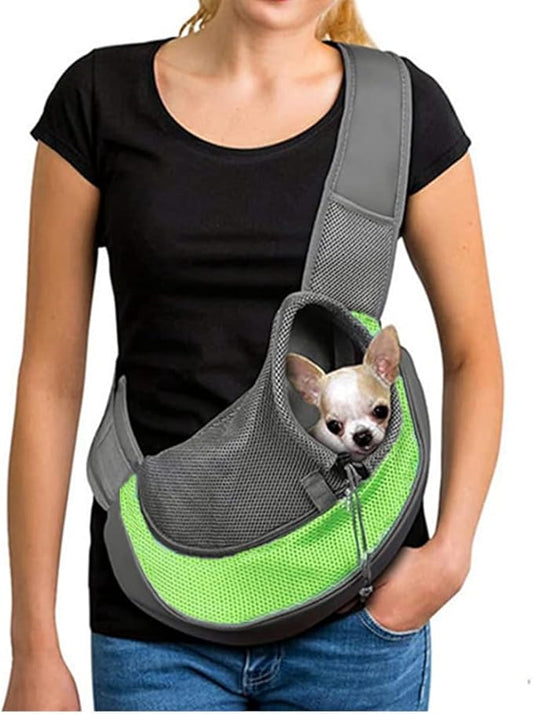 Pet Dog Sling Carrier,Cat and Dog Travel Portable Diagonal Straddle Shoulder Bag,Breathable mesh pet Sling Shoulder Bag,with Adjustable Non-Slip Shoulder Strap Below 10lb for Small Dogs Cats (Green)