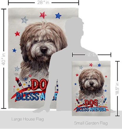 Breeze Decor Patriotic Brindle Tibetan Terrier Garden House Flag-Kit Dog Puppy Spoiled Paw Canine Fur Pet Nature Farm Animal Creature Banner Small Yard Gift Double-Sided, Made in USA