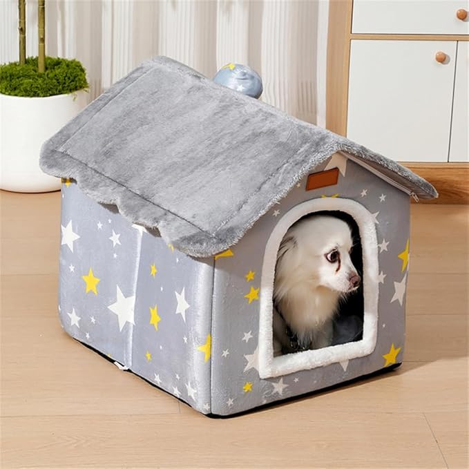 Dog House Indoor Memory Sponge, Foldable Dog House Kennel Bed Mat with Cushion for Small Medium Large Dogs Cats, Winter Warm Cat Nest Puppy Cave Sofa Pet Products (Grey, M)