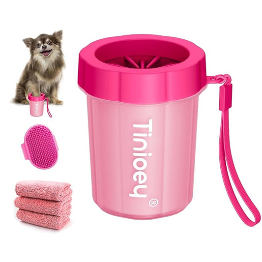 Muddy Paw Washer with Absorbent Towels for Small Pets, Dog and Cat Foot Cleaner (Small, Red)