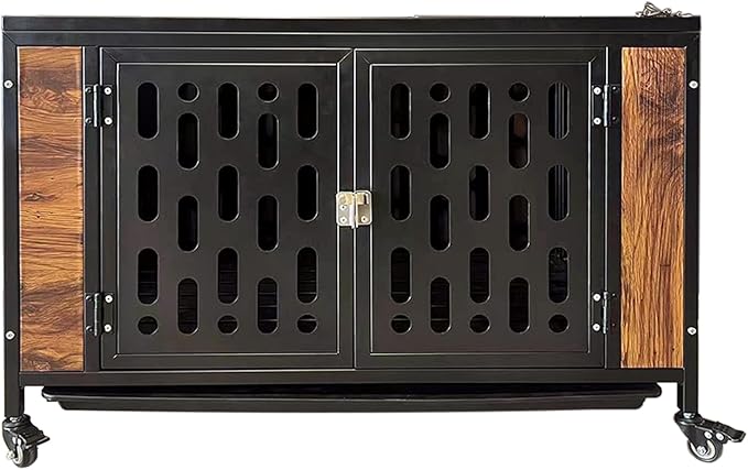 Furniture Dog Crate, Heavy Duty Dog Crate Indoor with 4 Lockable Wheels and Drawer Tray Large Dog Crate Kennel for Large Medium Small Dogs Black One Size