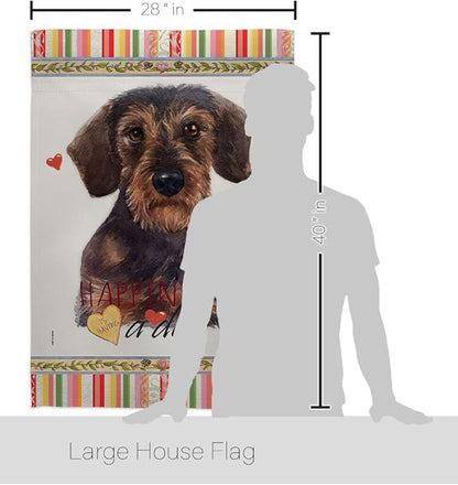 Breeze Decor Miniature Dachshund Happiness House Flag 2 pcs Pack Dog Puppy Spoiled Paw Canine Fur Pet Nature Farm Animal Creature Banner Small Garden Yard Gift Double-Sided, Made in USA