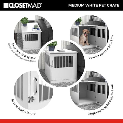 ClosetMaid Pet Crate End Table Furniture for Medium Dogs or Cats Under 25 lbs, White Wood Finish