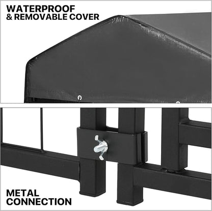 MoNiBloom Outdoor Dog Kennels for Small/Medium Dogs, Weatherproof Dog Pen Run with Cover and Rotating Feeding Door, 4.6ft High Expandable Dog Playpen for Outside Yard, 8 Panels with Powder Coating