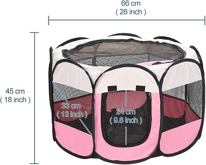 XianghuangTechnologyPet Portable Foldable Playpen, Dog/Cat/Puppy Exercise Pen Kennel, Removable Mesh Shade Cover (Pink)