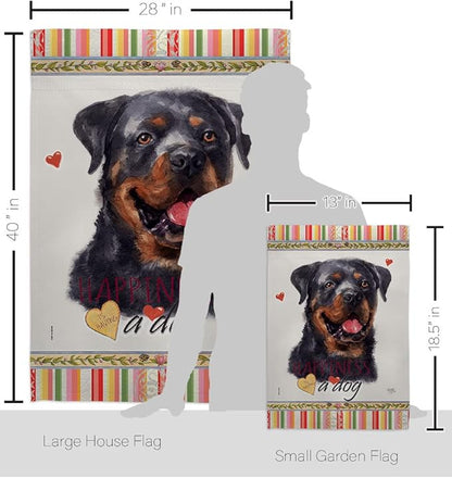 Breeze Decor Rottweiler Happiness Garden House Flag Kit Dog Puppy Spoiled Paw Canine Fur Pet Nature Farm Animal Creature Decoration Banner Small Yard Gift Double-Sided, Made in USA