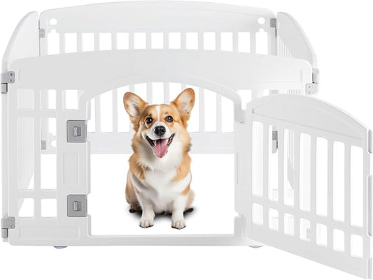 Simple Deluxe Dog Playpen, 24" Exercise 4-Panel Pet Playpen with Door, Safe and Secure, Folding and Portable Puppy Playpen for Puppies and Small Dogs, White