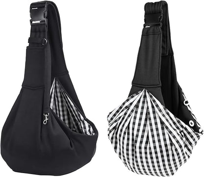 Kanemc Small Dog Sling Carrier Include Bottom Support, Puppies Cat Wrap Carrier Sling Adjustable Strap Zip Pocket, Hands Free Pets Pack for Outdoor Travel Vet (Black)