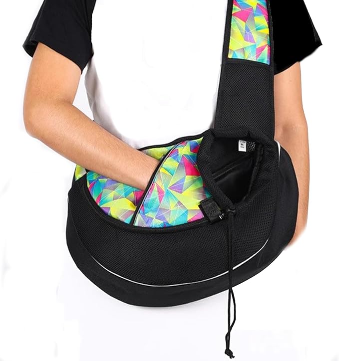 Dog Sling Carrier - Reversible Puppy Carrier Purse with Storage Pocket,Hand Free Adjust Mesh Safe Sling Bag for Cat Kitty,Crossbody Satchel Dog for Outdoor Travel Harness for Pet