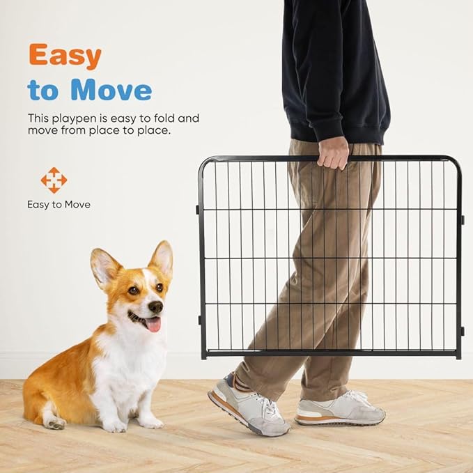 Dog Playpen, 16 Panel 24” Height Puppy Fence Exercise Pen for Yard Gate, Indoor Outdoor Heavy Duty Anti-Rust Metal Playpens with Doors Portable for RV Camping - Small/Medium/Large Pets