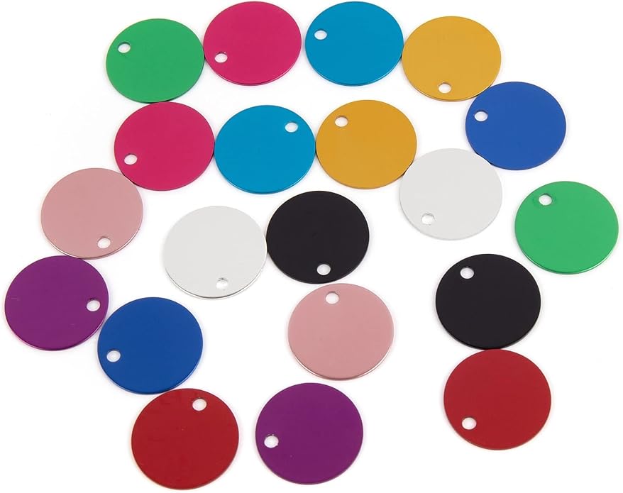 Framendino, Pet ID Tag Colorful Blank Round Double Sided Pets ID Tag Name Phone Number ID Tags Aluminum Charms