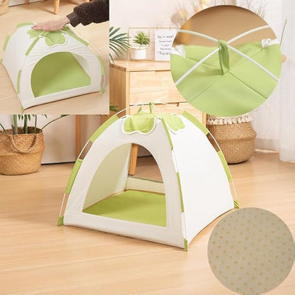Cute Cat Teepee Cave, Cat Tent Foldable Indoor Outdoor with Thick Mat,Puppy Bed Tent,Bunny Pet Tent Teepee,Portable Dog House Teepee Tent, Cat Bed,Dog Bed Tent,Puppy Bunny,Pet Tent Teepee (T, M)