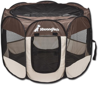Foldable Pet Dog Playpen, Pop Up Portable Cat Playpen, Indoor/Outdoor for Kitten Puppy Play Pen, Cats Crate Tent with Carrying Bag, 600D Oxford (Coffee + Beige, Medium (31.5"x31.5"x23"), 8)