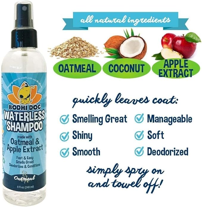 Bodhi Dog Hair Brush & Shampoo Bundle - Rubber Grooming Brush for Cats & Dogs - Gentle Scrubber for Long & Short Hair - Waterless Shampoo for Sensitive Skin & Bath Brush Set (Aqua)