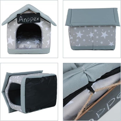 ANPPEX Cozy Dog House Indoor,L Size Indoor Dog House for Small and Medium Dogs,Covered Dog Bed with Cushion,Grey