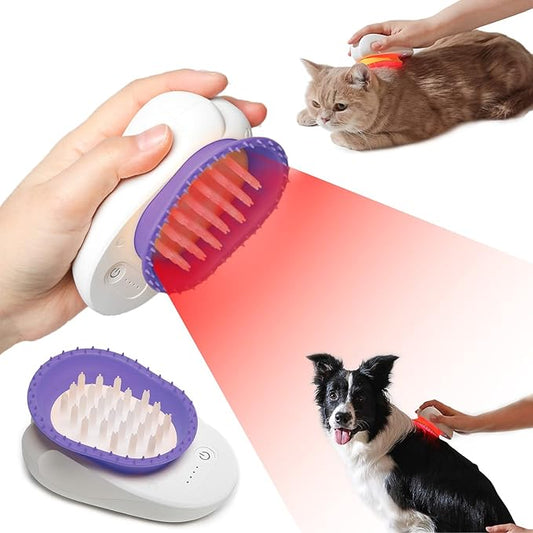Feeding's LED Therapy Pet Brush | Cold Laser Device for Dogs, Cats Deshedding, Massage, Arthritis Pain Relief, and Red Light Therapy
