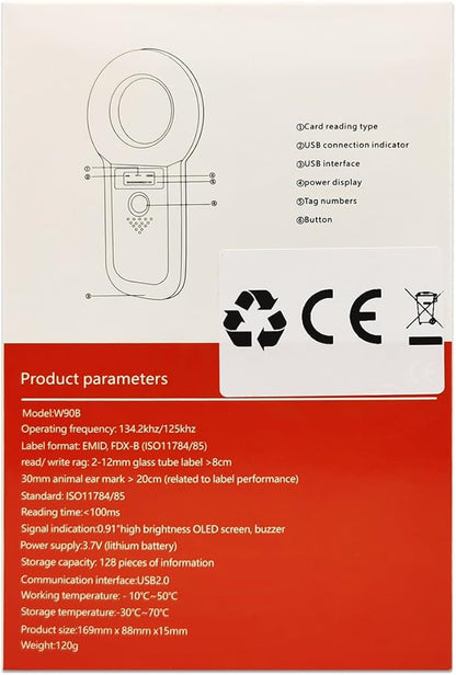 Smoostart Bluetooth Microchip Scanner, 1000 Records Increased Huge Data Storage Upload to PC & Mobile Phone, Scanning Distance and Speed Increase, Compatible with FDX-B/EMID Microchips