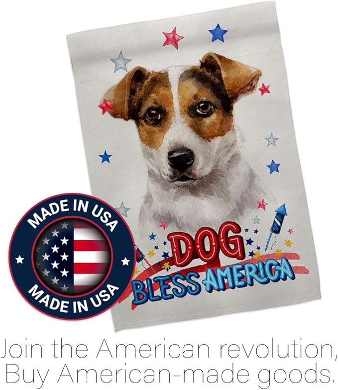 Breeze Decor Patriotic Russell Terrier Garden House Flag-Kit Dog Puppy Spoiled Paw Canine Fur Pet Nature Farm Animal Creature Decoration Banner Small Yard Gift Double-Sided, Made in USA