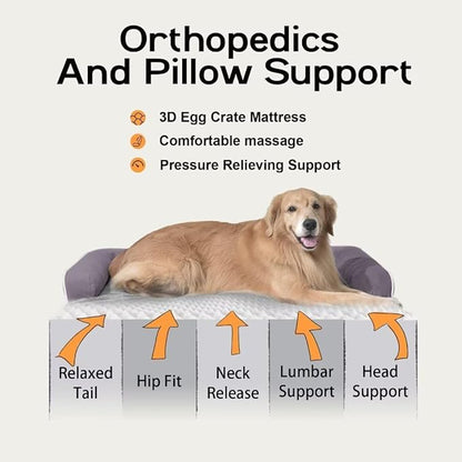 Orthopedic Large Dog Bed Washable, Orthopedic Dog Beds with Egg Foam Support, Removable, Machine Washable Plush Cover and Non-Slip Bottom for XXLarge Extra Large Dogs - Purple Dog Bed