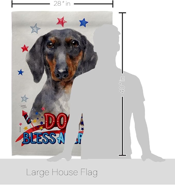 Breeze Decor Patriotic Black Tan Dachshund House Flag Eagle Set Dog Puppy Spoiled Paw Canine Fur Pet Nature Farm Animal Creature Banner Small Garden Yard Gift Double-Sided, Made in USA