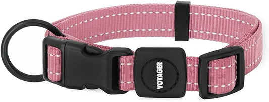 Best Pet Supplies Reflective Dog Collar with Adjustable Length, Heavy-Duty Buckle, and Strong Leash D-Ring, Training, Walking, Jogging Accessory for Small, Medium, and Large Breeds - Pink, L