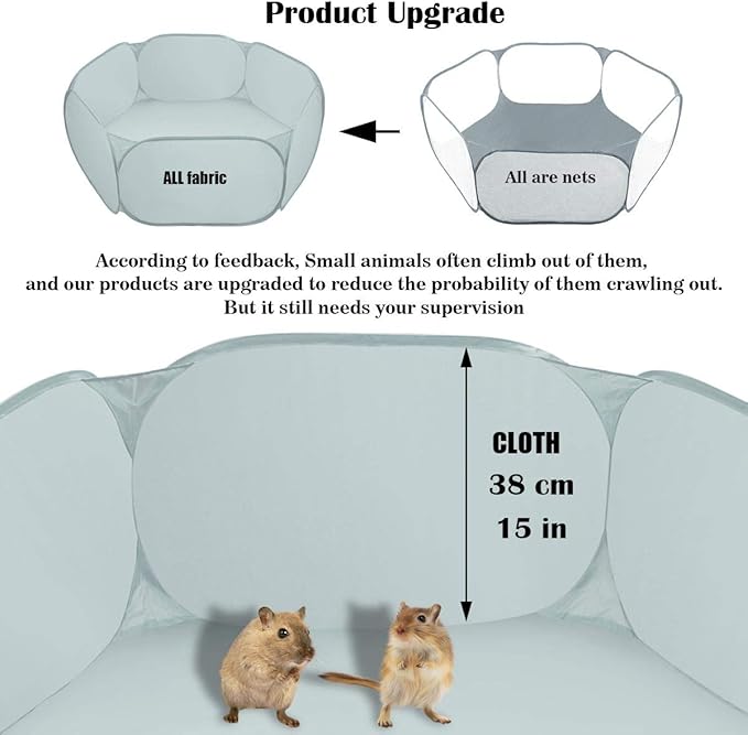 Small Animal Cage Tent Playpen with Fabric,Reptiles Cage,Breathable Transparent Pet Playpen Pop Open Outdoor/Indoor Exercise Fence,Portable Yard Fence (Solid-Grey)