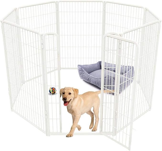 FXW Homeplus Dog Playpen for Indoor Use - Stress-Free and Safe Play, Heavy Duty 45 Inch 8 Panels Dog Pen for Large Dogs, White│Patented