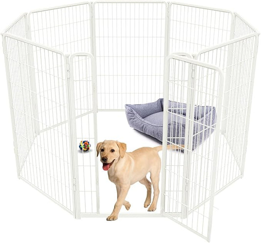 FXW Homeplus Dog Playpen for Indoor Use - Stress-Free and Safe Play, Heavy Duty 45 Inch 8 Panels Dog Pen for Large Dogs, White│Patented