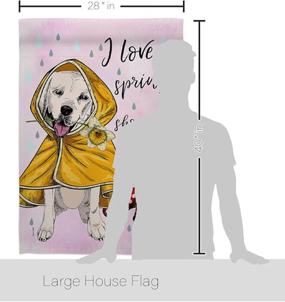 Love Spring Shower House Flag Pack Dog Puppy Spoiled Paw Canine Fur Pet Nature Farm Animal Creature Applique Decoration Banner Small Garden Yard Gift Double-Sided, Made in USA