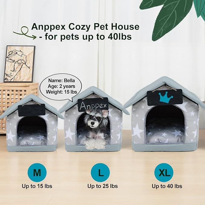 ANPPEX Medium Dog House Indoor,XL Size Indoor Dog House for Medium and Large Dogs,Covered Dog Bed with Cushion,Grey