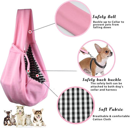 Dog and Cat Sling Carrier Little Pet Carrier Shoulder Crossbody Pet Slings for Outdoor Traveling Subway (Pink)