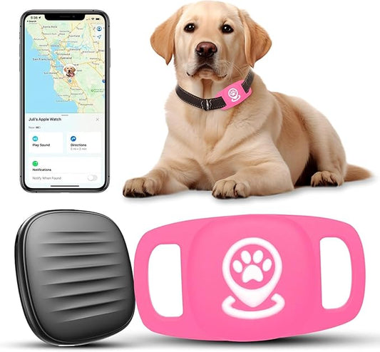 Pet Tracker for Dog, Dog Tracker Smart Pet Location Tracker with Holder, Smart Item Finder, MFi Certificated, Dog Tracking Device, No Monthly Fee, Works with Find My, iOS Only - Pink Case