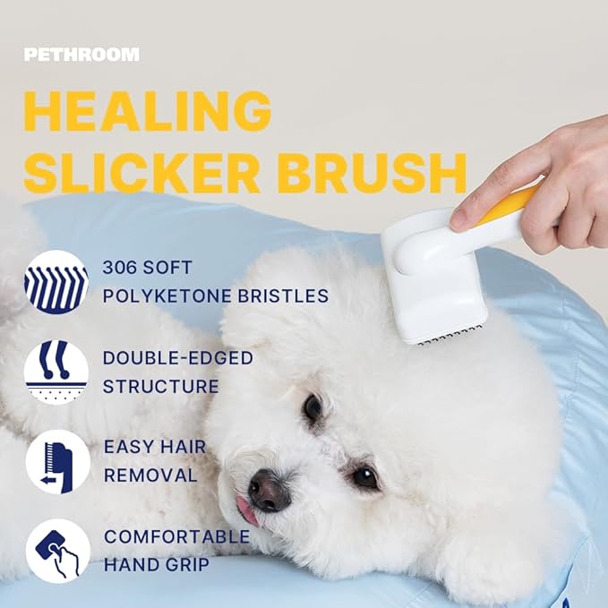 [PETHROOM] Slicker Brush for Gentle Grooming - Detangling Brush for Dogs and Cats with Coated Tips, Ideal for Goldendoodles, Long or Curly Coats, and Shedding Control