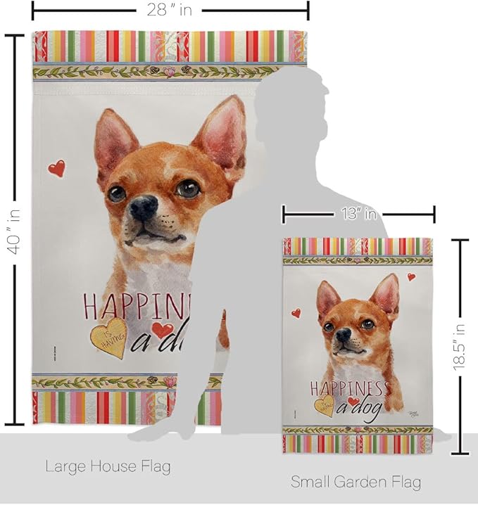 Breeze Decor Shorthair Chihuahua Happiness Garden House Flag-Kit Dog Puppy Spoiled Paw Canine Fur Pet Nature Farm Animal Creature Decoration Banner Small Yard Gift Double-Sided, Made in USA