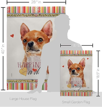 Breeze Decor Shorthair Chihuahua Happiness Garden House Flag-Kit Dog Puppy Spoiled Paw Canine Fur Pet Nature Farm Animal Creature Decoration Banner Small Yard Gift Double-Sided, Made in USA