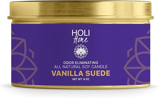 HOLI Pet Odor Eliminator Candle – Vanilla Suede Scent – All Natural Soy Wax, Paraben & Phthalate Free, Pet Safe, Long-Lasting 30-Hour Burn, Non-Toxic & Plastic-Free Air Freshener for Home