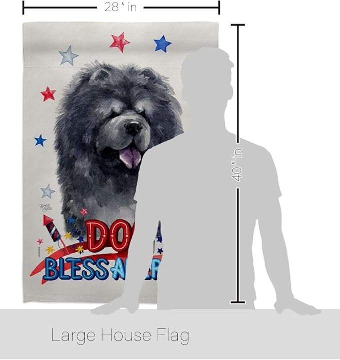Breeze Decor Patriotic Black Chow House Flag Pack Dog Puppy Spoiled Paw Canine Fur Pet Nature Farm Animal Creature Embroidery Banner Small Garden Yard Gift Double-Sided, Made in USA