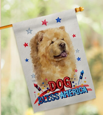 Breeze Decor Patriotic Cream Chow House Flag Pack Dog Puppy Spoiled Paw Canine Fur Pet Nature Farm Animal Creature Applique Decoration Banner Small Garden Yard Gift Double-Sided, Made in USA