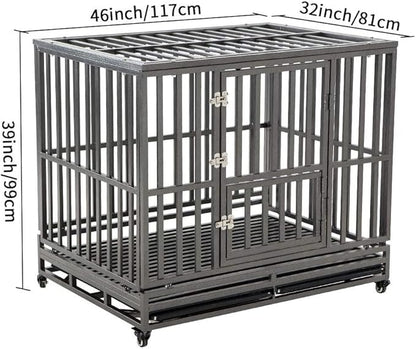 LUCKUP Heavy Duty Dog Cage Metal Kennel and Crate for Medium and Large Dogs, Pet Playpen with Four Wheels,Easy to Install,46 inch,Black … …