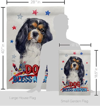 Breeze Decor Patriotic Cavalier Spaniel Garden House Flag-Kit Dog Puppy Spoiled Paw Canine Fur Pet Nature Farm Animal Creature Decoration Banner Small Yard Gift Double-Sided, Made in USA