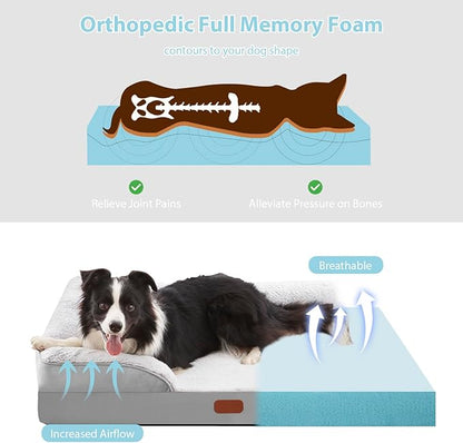 Orthopedic Dog Beds for Large Sized Dog - Waterproof Memory Foam Large Dog Bed, Washable Big Pet Beds with Removable Cover & Non-Slip Bottom (L, Grey)